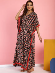 Rayon Floral Black Maternity Feeding Kaftan