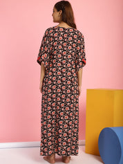 Rayon Floral Black Maternity Feeding Kaftan
