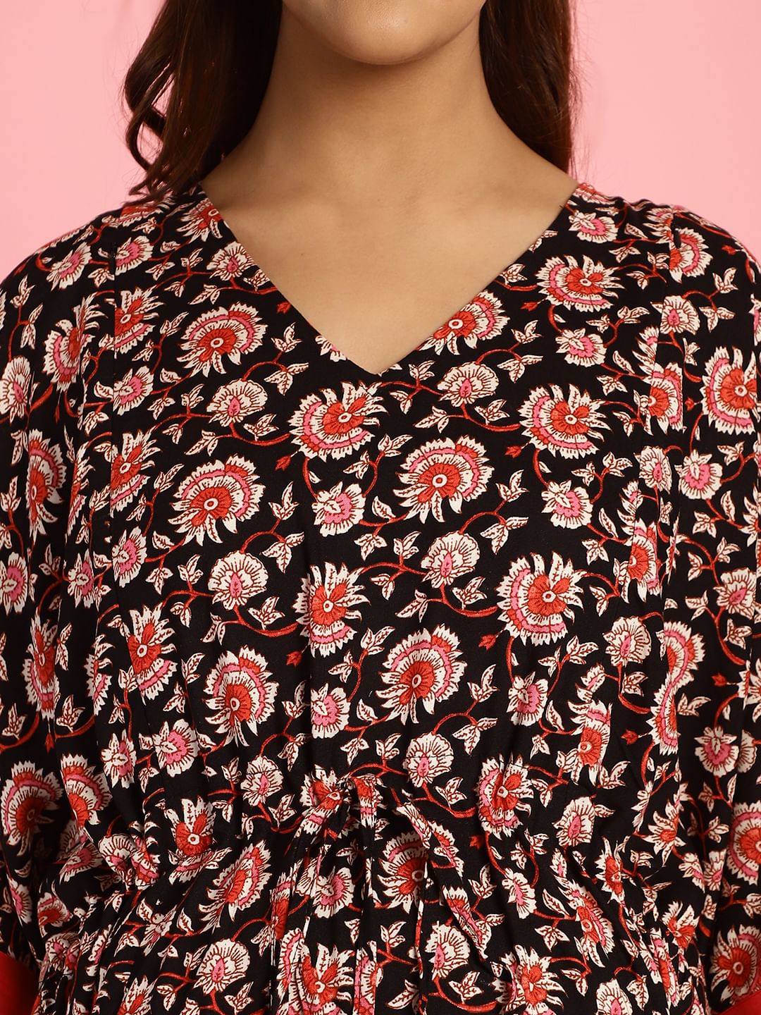 Rayon Floral Black Maternity Feeding Kaftan