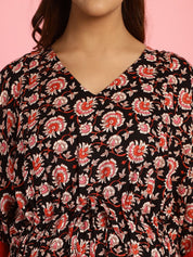 Rayon Floral Black Maternity Feeding Kaftan