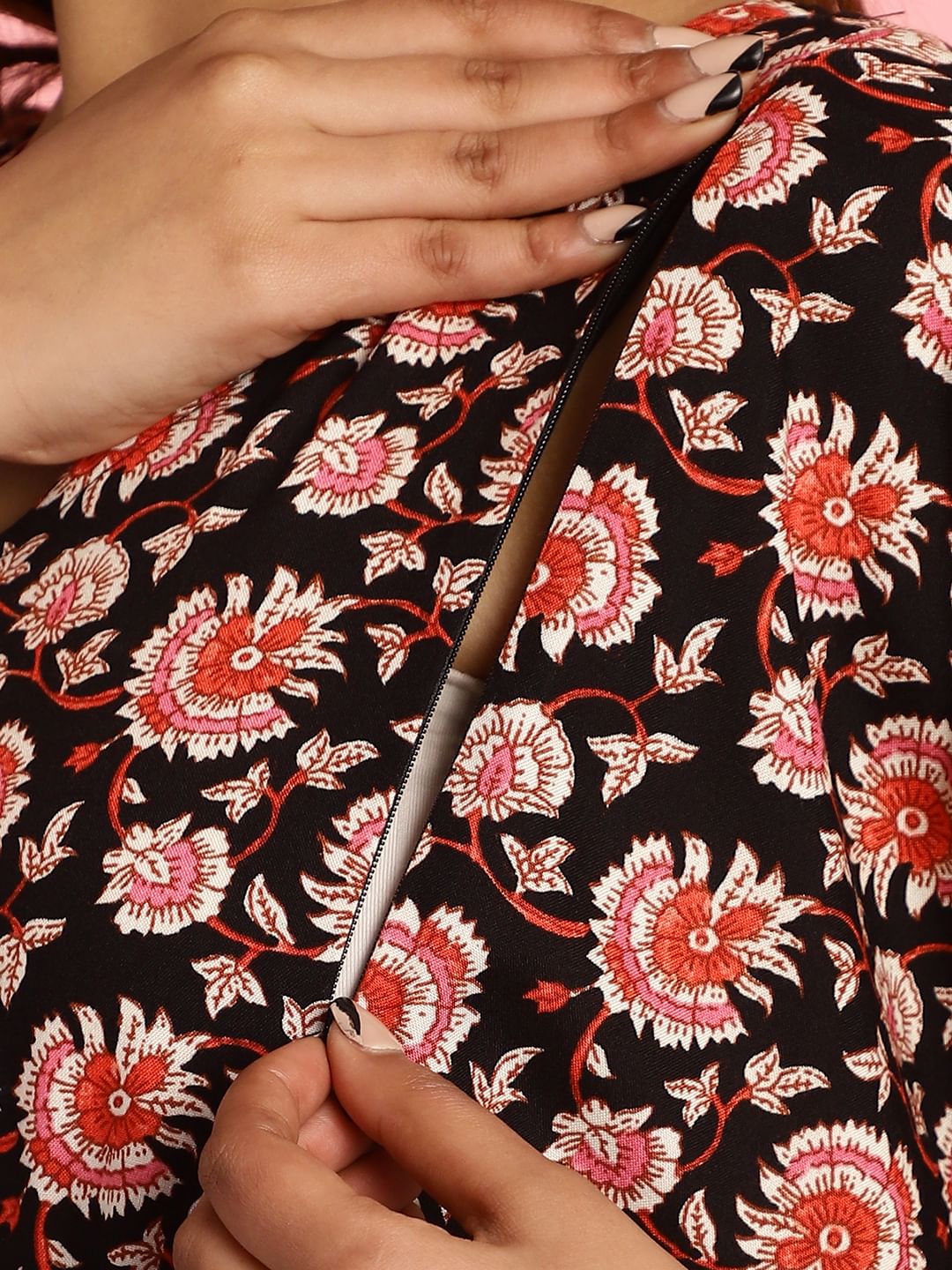 Rayon Floral Black Maternity Feeding Kaftan