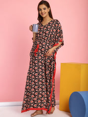 Rayon Floral Black Maternity Feeding Kaftan