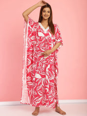 Rayon Floral Pink Maternity Feeding Kaftan
