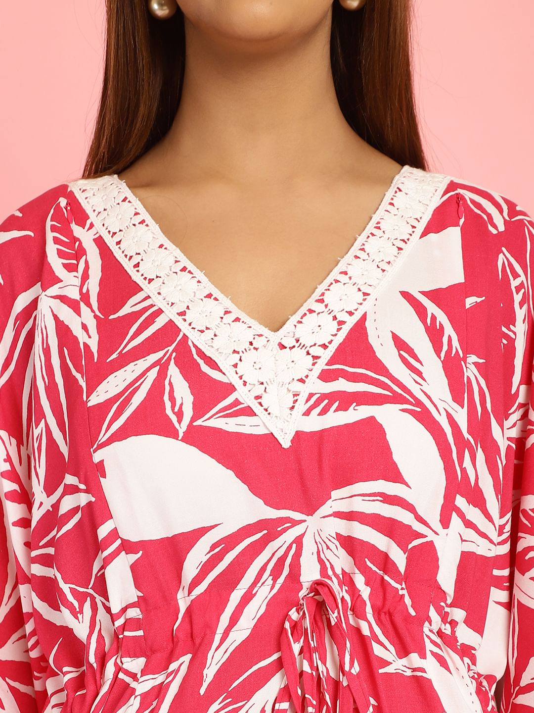 Rayon Floral Pink Maternity Feeding Kaftan