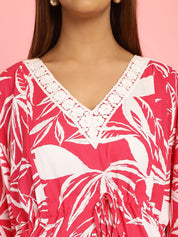Rayon Floral Pink Maternity Feeding Kaftan