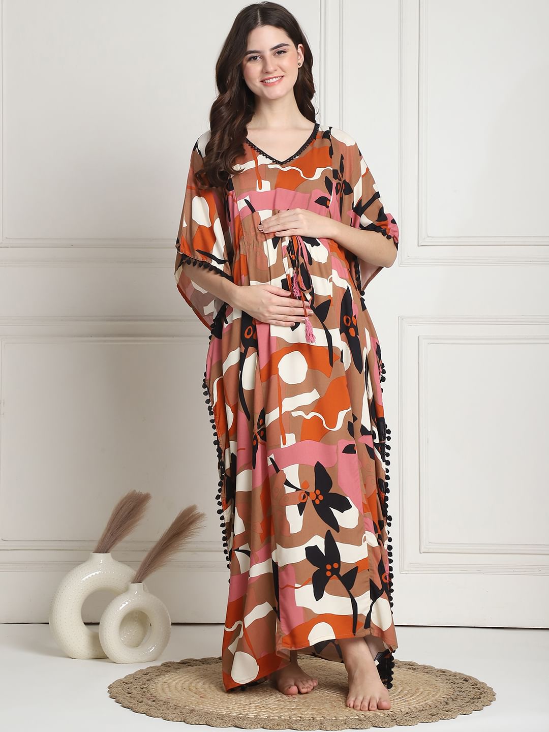 Rayon Abstract Multi Maternity Feeding Kaftan