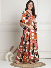 Rayon Abstract Multi Maternity Feeding Kaftan