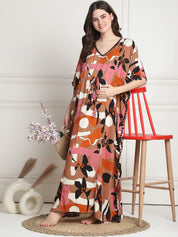 Rayon Abstract Multi Maternity Feeding Kaftan