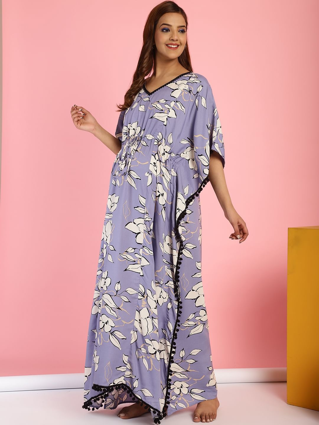 Rayon Floral Lilac Maternity Feeding Kaftan
