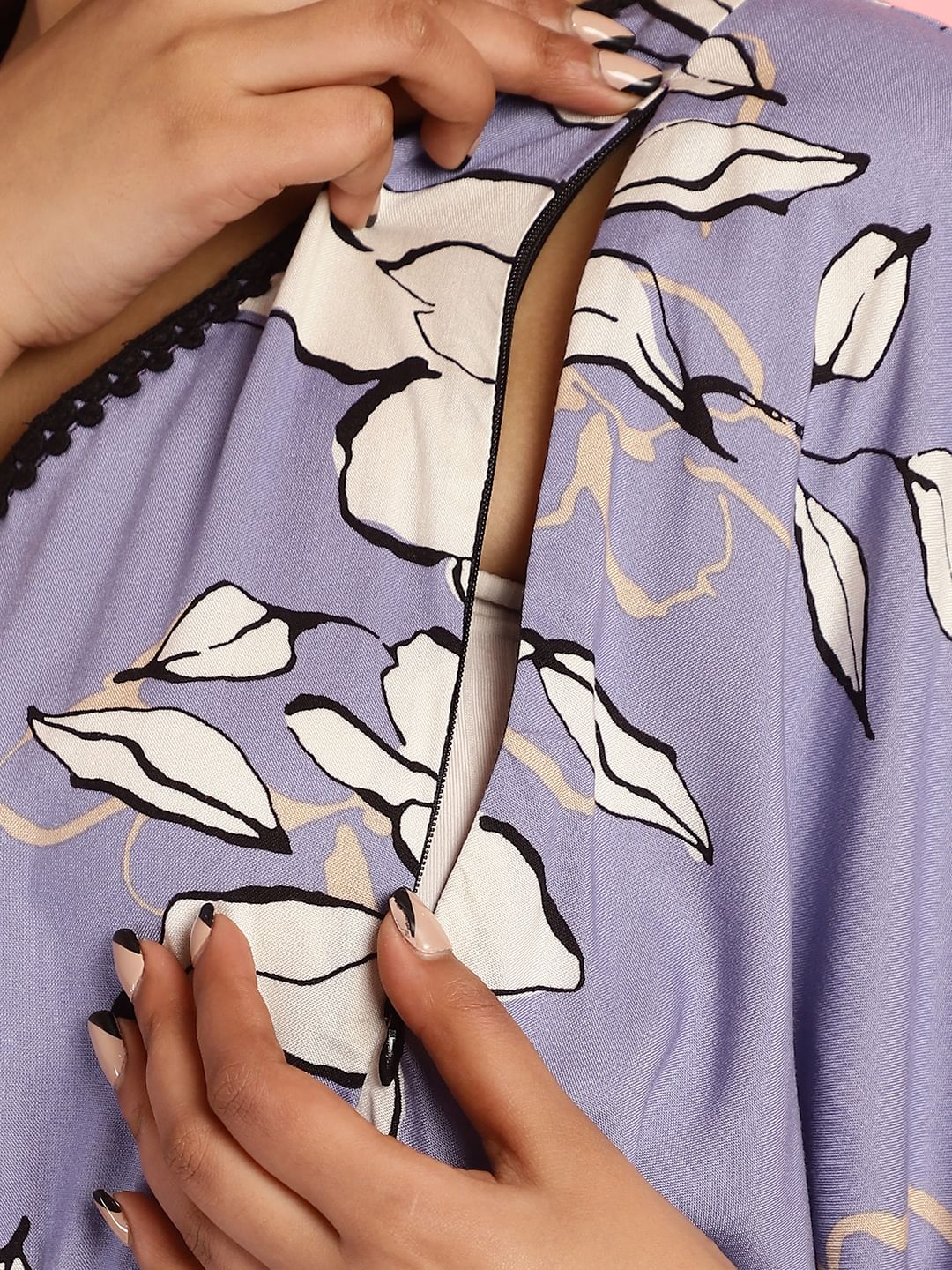 Rayon Floral Lilac Maternity Feeding Kaftan
