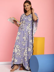 Rayon Floral Lilac Maternity Feeding Kaftan