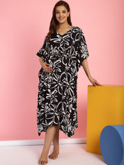 Rayon Floral Black Maternity Feeding Kaftan