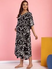 Rayon Floral Black Maternity Feeding Kaftan
