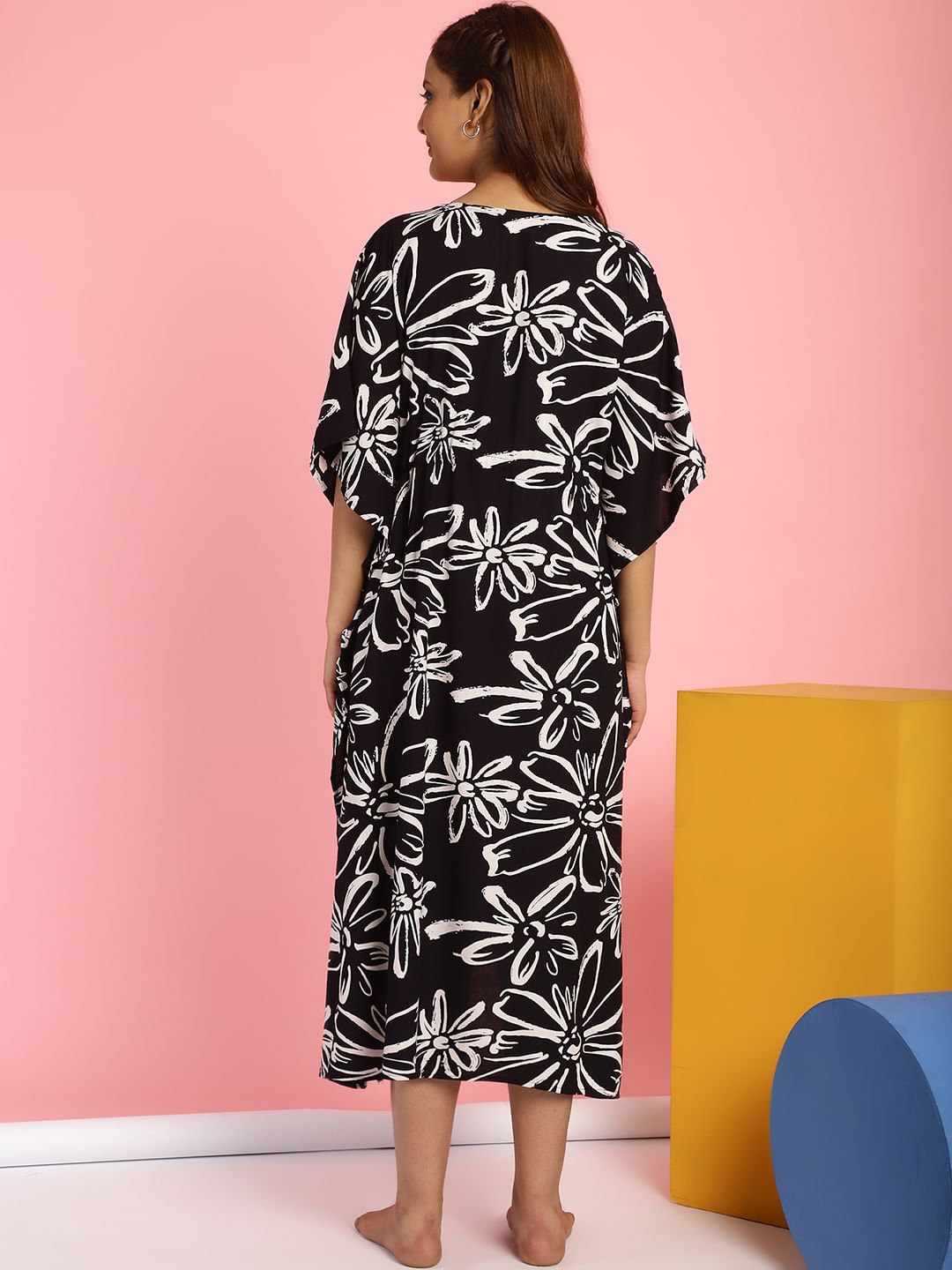 Rayon Floral Black Maternity Feeding Kaftan