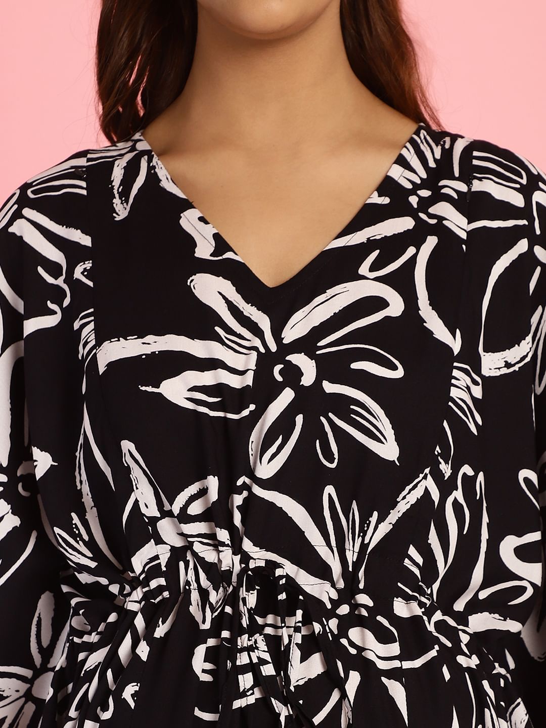 Rayon Floral Black Maternity Feeding Kaftan