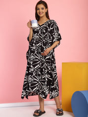 Rayon Floral Black Maternity Feeding Kaftan
