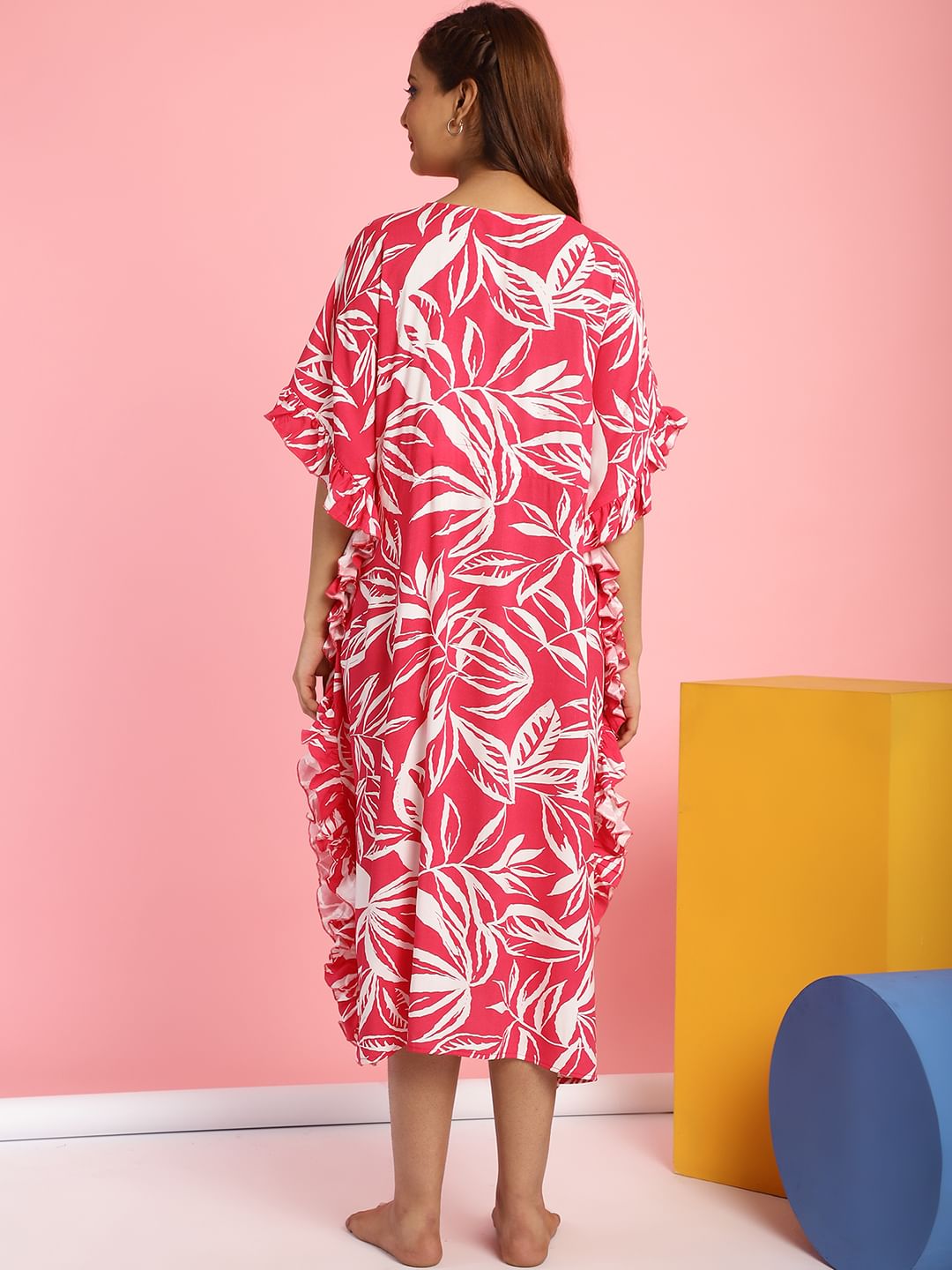 Rayon Floral Pink Maternity Feeding Kaftan