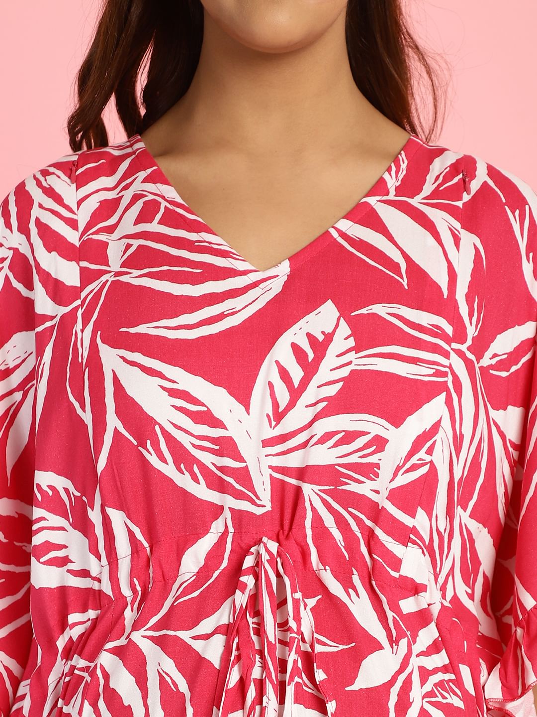 Rayon Floral Pink Maternity Feeding Kaftan