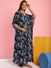 Rayon Floral Blue Maternity Feeding Kaftan