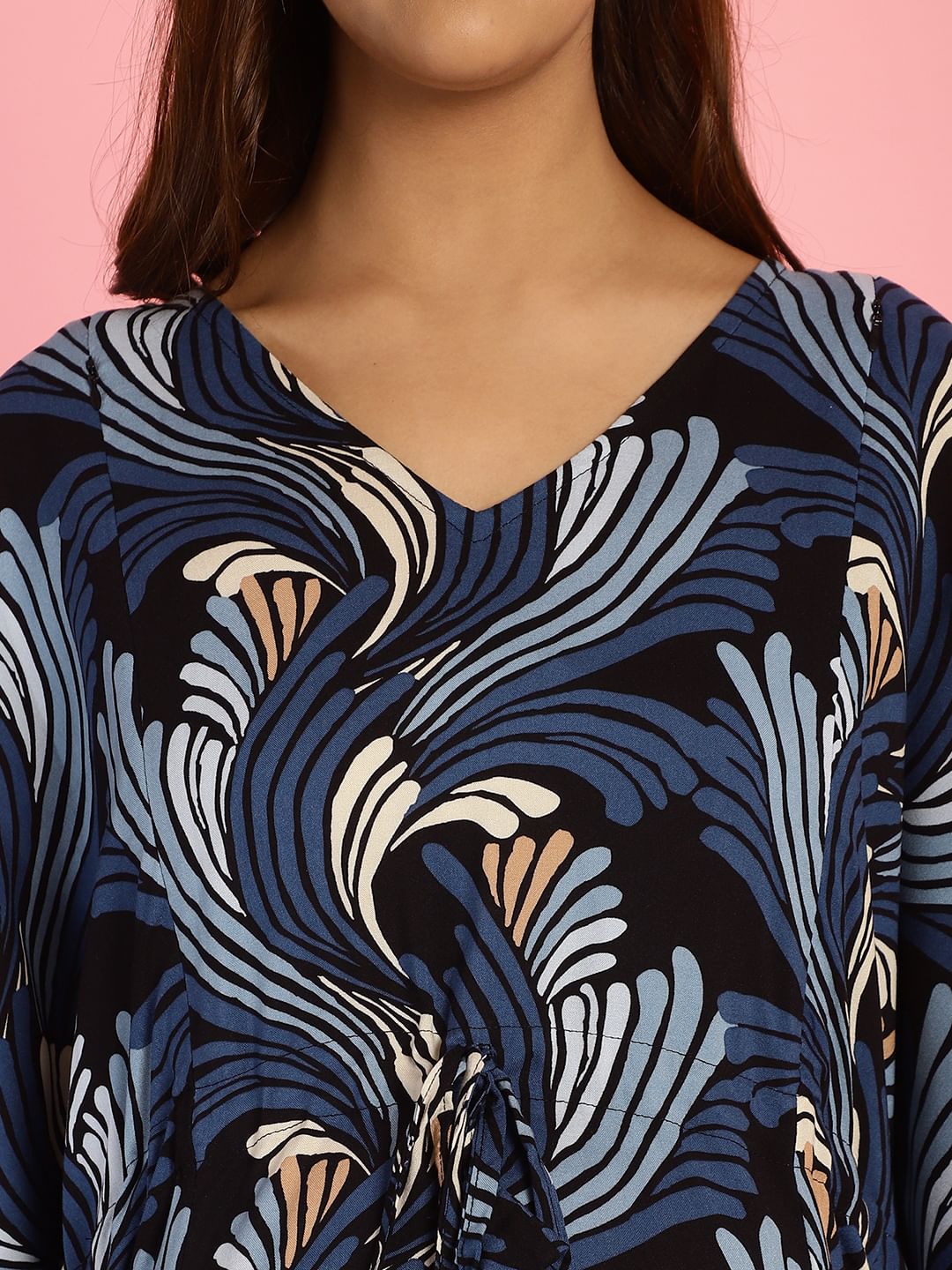 Rayon Floral Blue Maternity Feeding Kaftan