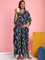 Rayon Floral Blue Maternity Feeding Kaftan
