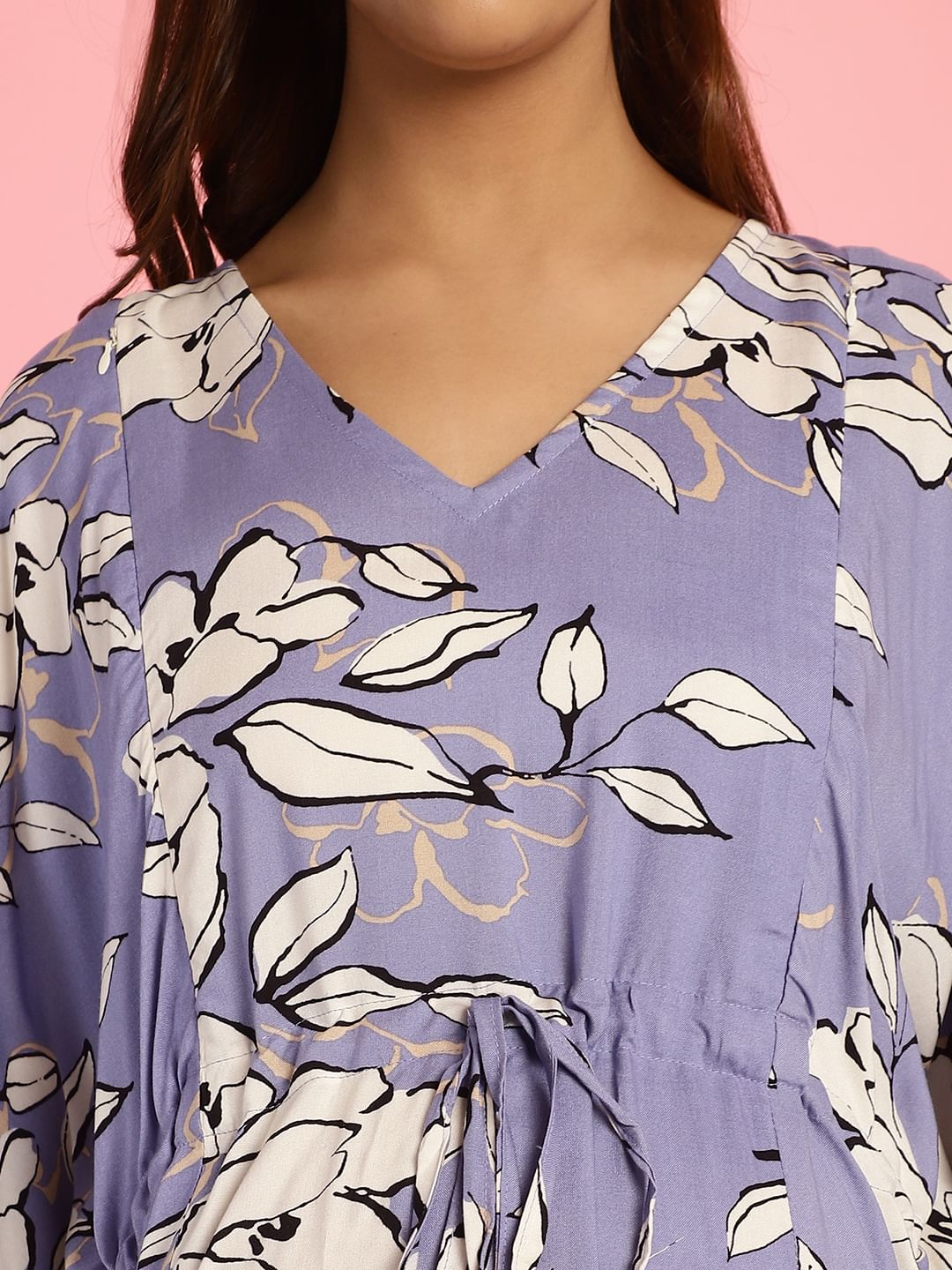 Rayon Floral Lilac Maternity Feeding Kaftan