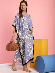 Rayon Floral Lilac Maternity Feeding Kaftan