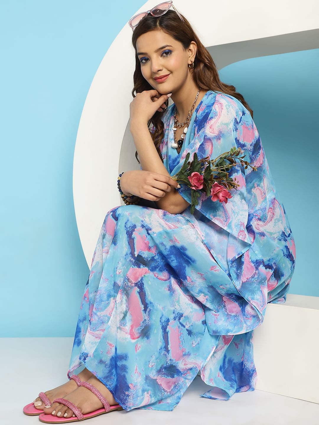 Blue Maternity Swimwear Cover-up Kaftan