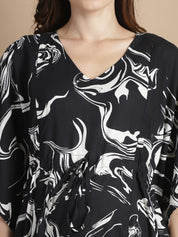 Black Abstract Rayon Maternity Kaftan