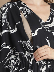 Black Abstract Rayon Maternity Kaftan