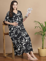 Black Abstract Rayon Maternity Kaftan