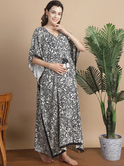 Black & White Floral Rayon Maternity Kaftan