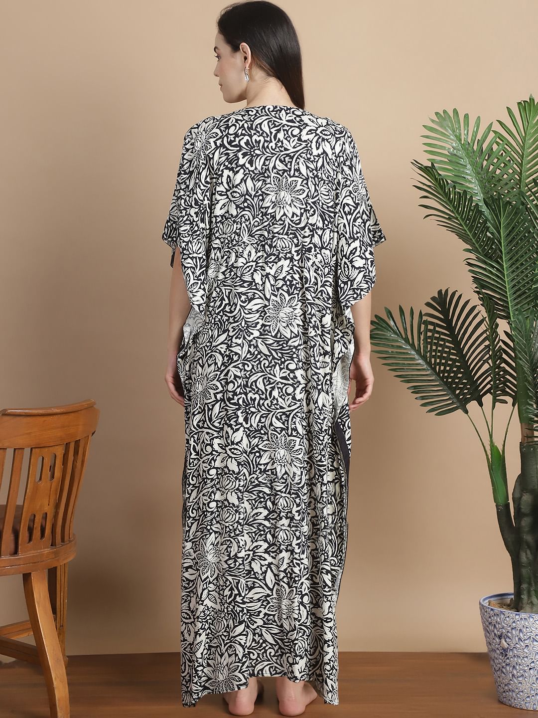 Black & White Floral Rayon Maternity Kaftan