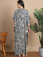 Black & White Floral Rayon Maternity Kaftan