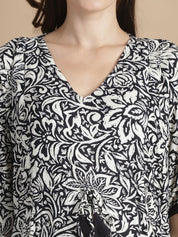 Black & White Floral Rayon Maternity Kaftan