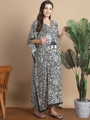 Black & White Floral Rayon Maternity Kaftan