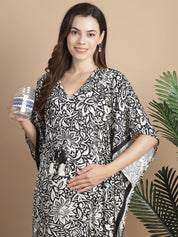 Black & White Floral Rayon Maternity Kaftan