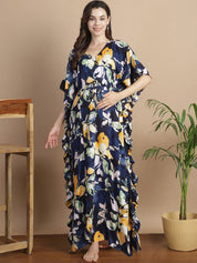 Navy Blue Floral Rayon Maternity Kaftan