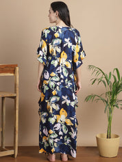 Navy Blue Floral Rayon Maternity Kaftan