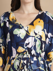 Navy Blue Floral Rayon Maternity Kaftan