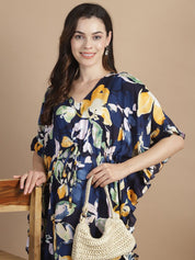 Navy Blue Floral Rayon Maternity Kaftan