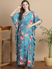 Turquoise Blue Floral Rayon Maternity Kaftan
