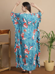 Turquoise Blue Floral Rayon Maternity Kaftan