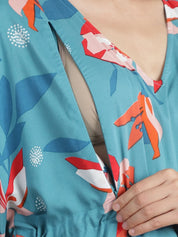 Turquoise Blue Floral Rayon Maternity Kaftan