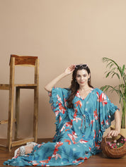 Turquoise Blue Floral Rayon Maternity Kaftan