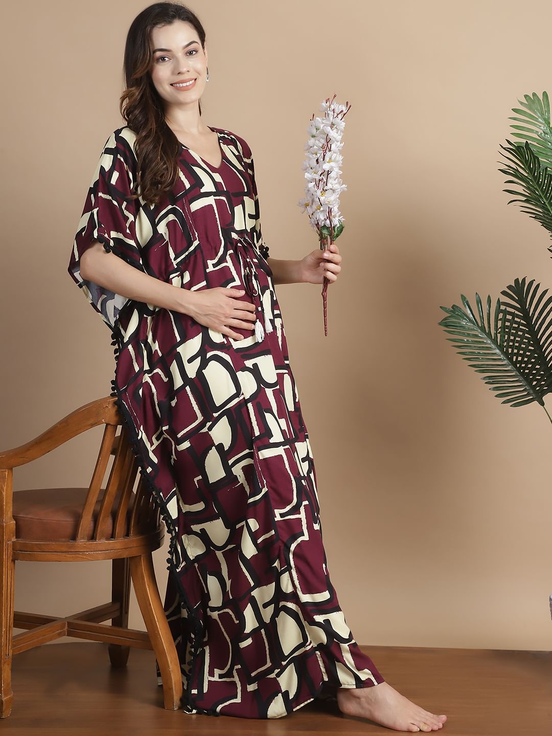Purple Geometric Rayon Maternity Kaftan