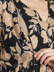 Black & Golden Floral Rayon Maternity Kaftan