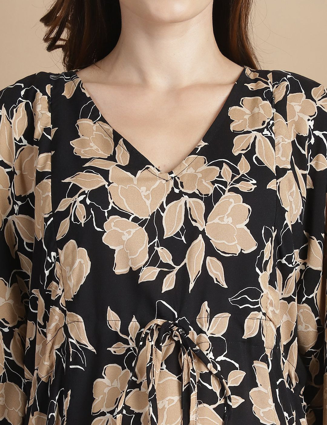 Black & Golden Floral Rayon Maternity Kaftan