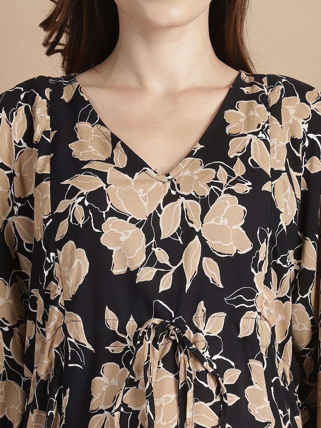 Black & Golden Floral Rayon Maternity Kaftan