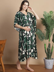 Green Geometric  Short Maternity Kaftan